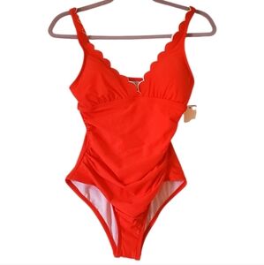 Women Draper James RSVP Red Poppy One Piece Swimsuit Ruching Size XS UPF 50+ NWT